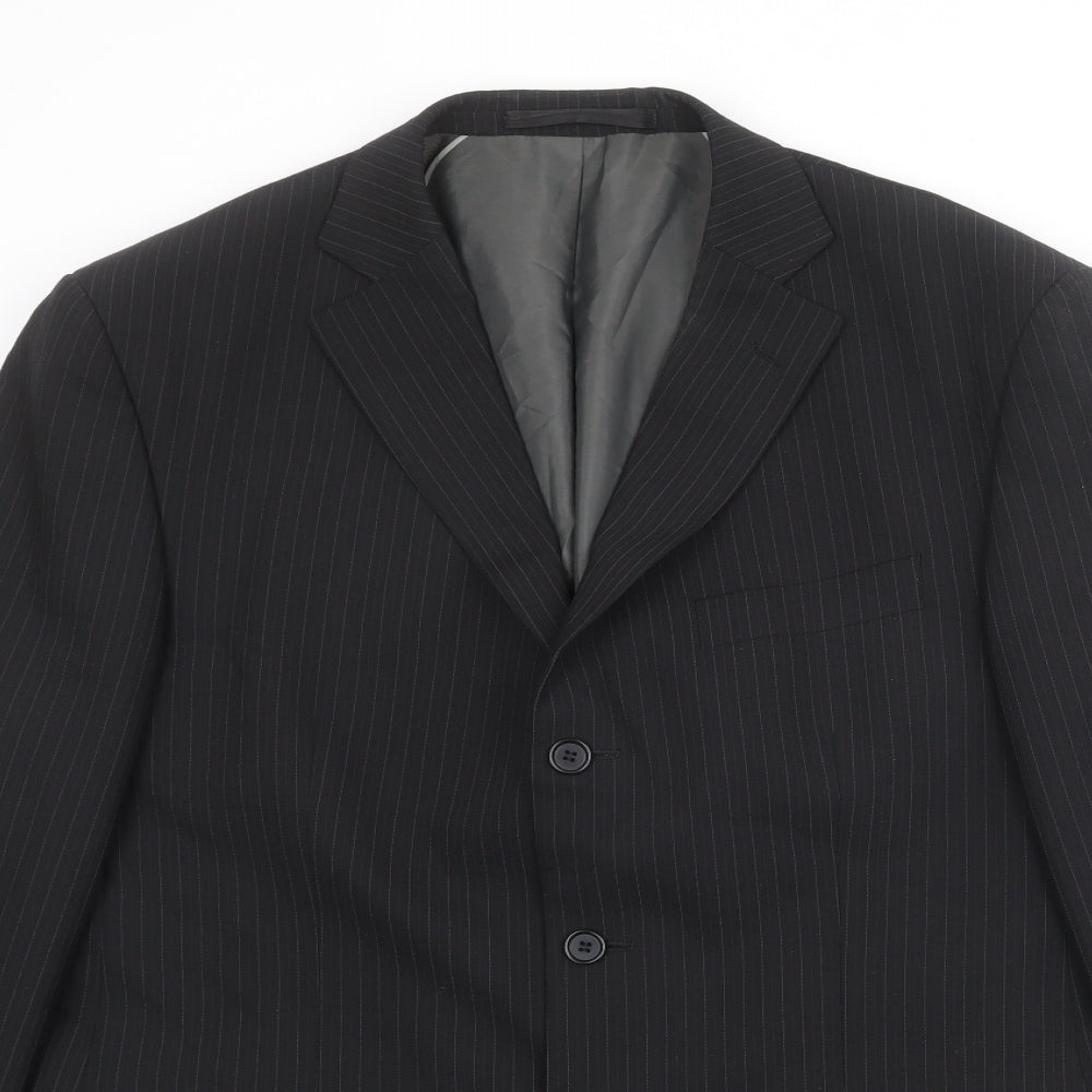Marks and Spencer Mens Black Striped Polyester Jacket Suit Jacket Size 42 Regular