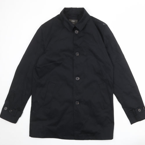 Marks and Spencer Mens Black Overcoat Coat Size M Button