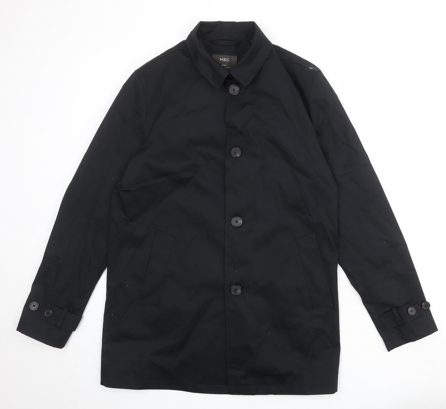 Marks and Spencer Mens Black Overcoat Coat Size M Button