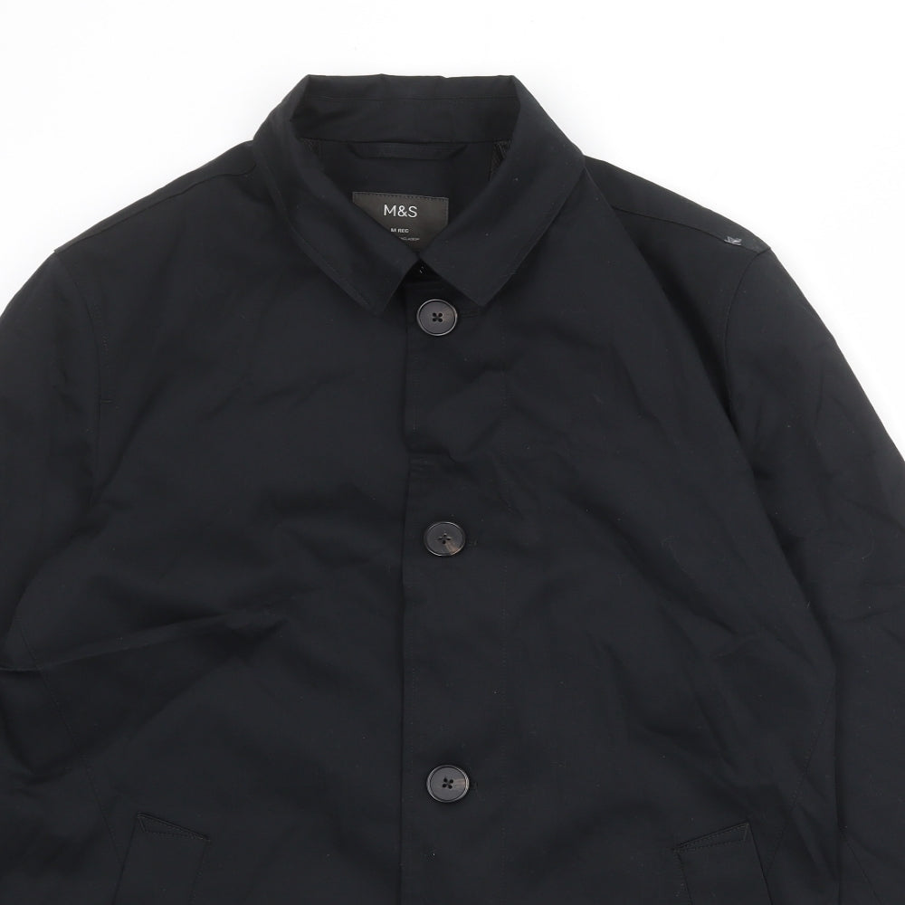 Marks and Spencer Mens Black Overcoat Coat Size M Button
