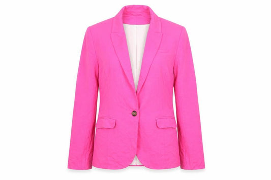 Front view of H&M women’s pink viscose jacket suit jacket, size UK 12