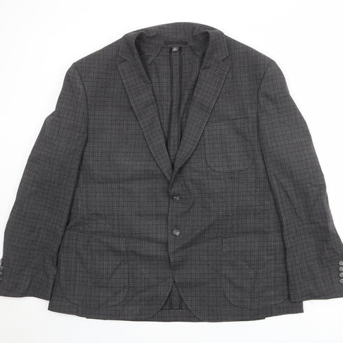 Marks and Spencer Mens Grey Plaid Polyester Jacket Suit Jacket Size 46 Regular
