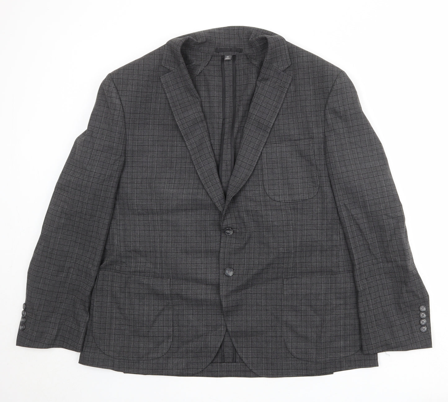 Marks and Spencer Mens Grey Plaid Polyester Jacket Suit Jacket Size 46 Regular