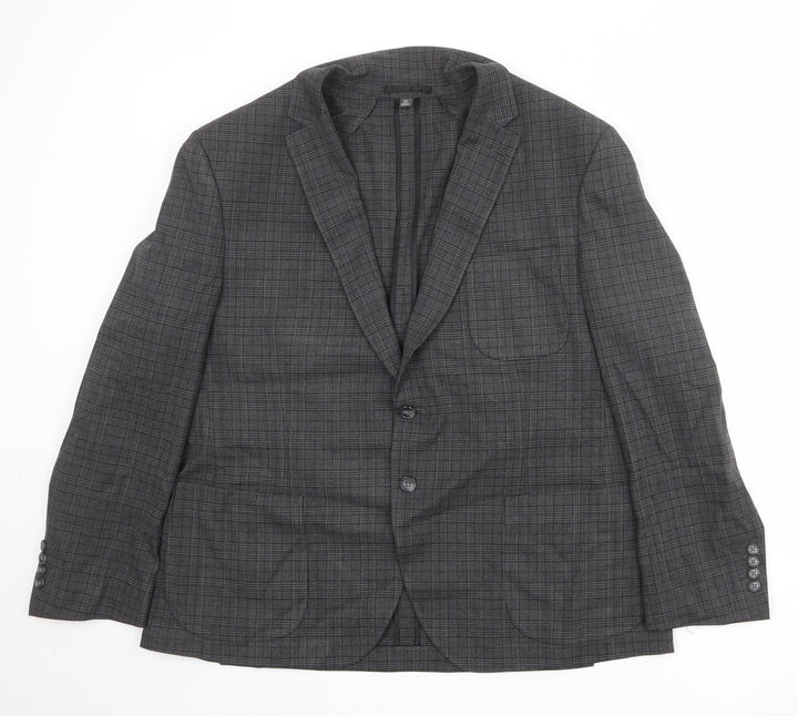 Marks and Spencer Mens Grey Plaid Polyester Jacket Suit Jacket Size 46 Regular