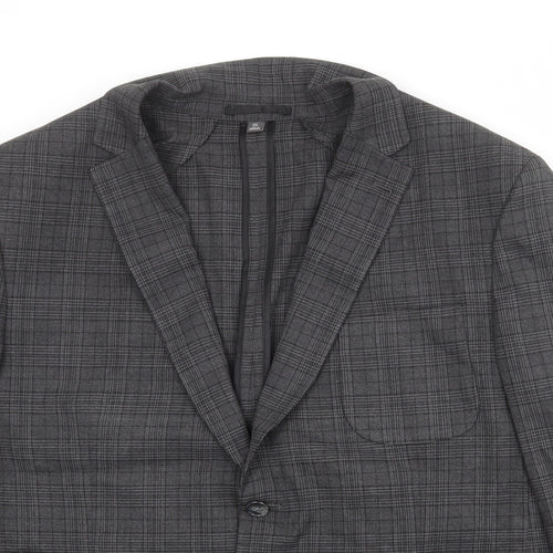 Marks and Spencer Mens Grey Plaid Polyester Jacket Suit Jacket Size 46 Regular