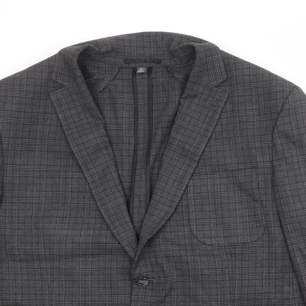 Marks and Spencer Mens Grey Plaid Polyester Jacket Suit Jacket Size 46 Regular