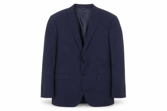 Front view of Marks & Spencer men’s blue polyester jacket suit jacket, size 44, regular