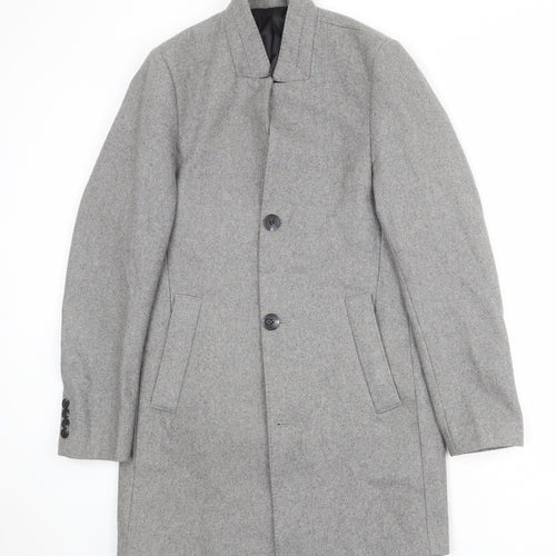 H&M Mens Grey Overcoat Coat Size 34 Button