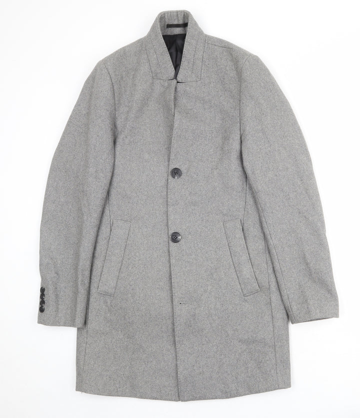 H&M Mens Grey Overcoat Coat Size 34 Button