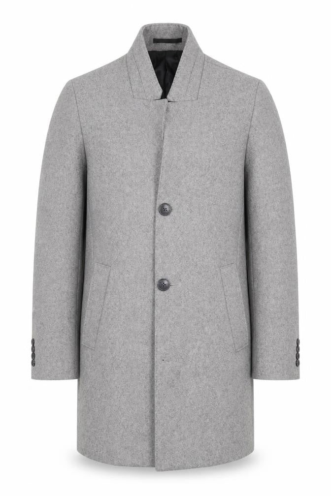 Front view of H&M women’s grey overcoat coat, size UK 34, button