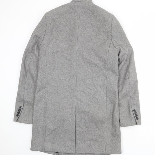 H&M Mens Grey Overcoat Coat Size 34 Button