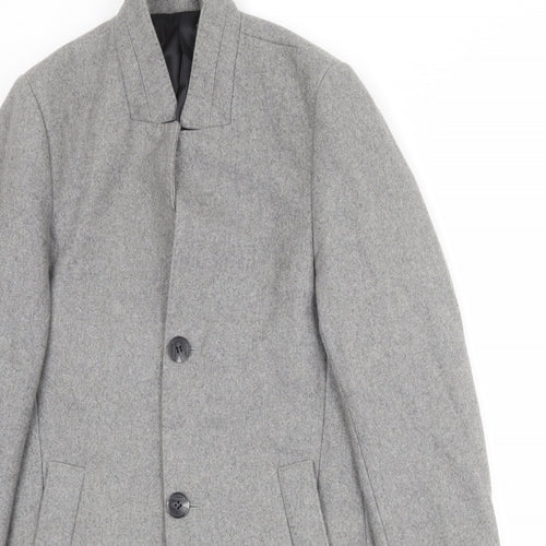 H&M Mens Grey Overcoat Coat Size 34 Button
