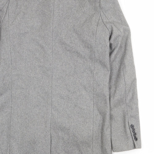 H&M Mens Grey Overcoat Coat Size 34 Button