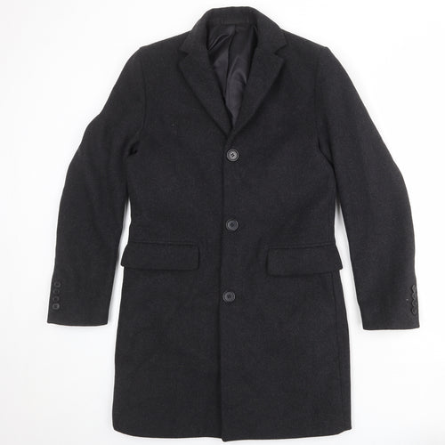 H&M Mens Grey Pea Coat Coat Size XS Button
