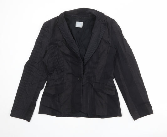 Oasis Womens Black Striped Polyester Jacket Blazer Size 12