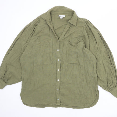 Topshop Womens Green 100% Cotton Basic Button-Up Size 10 Collared