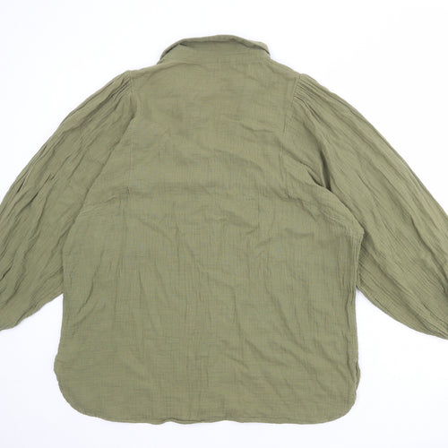 Topshop Womens Green 100% Cotton Basic Button-Up Size 10 Collared