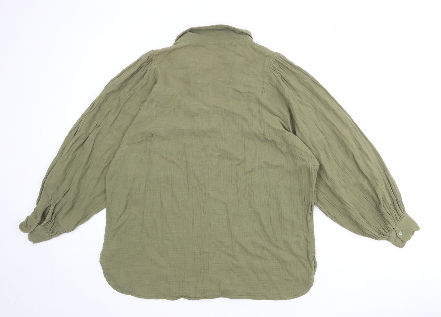 Topshop Womens Green 100% Cotton Basic Button-Up Size 10 Collared