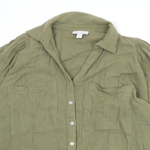 Topshop Womens Green 100% Cotton Basic Button-Up Size 10 Collared