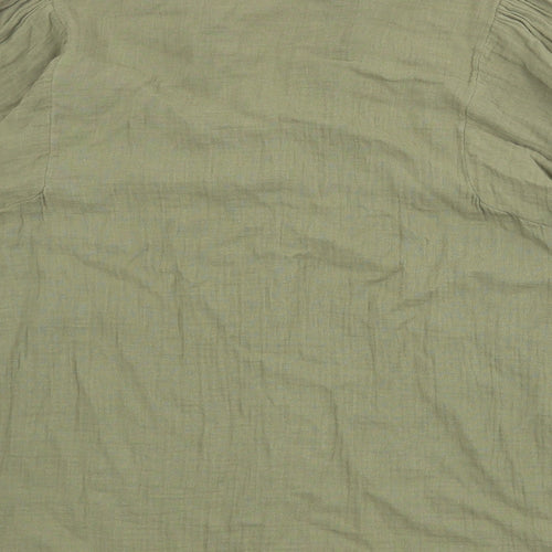 Topshop Womens Green 100% Cotton Basic Button-Up Size 10 Collared