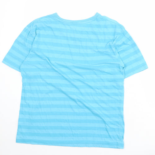 Lee Cooper Boys Blue Striped Cotton Basic T-Shirt Size 13 Years V-Neck Pullover