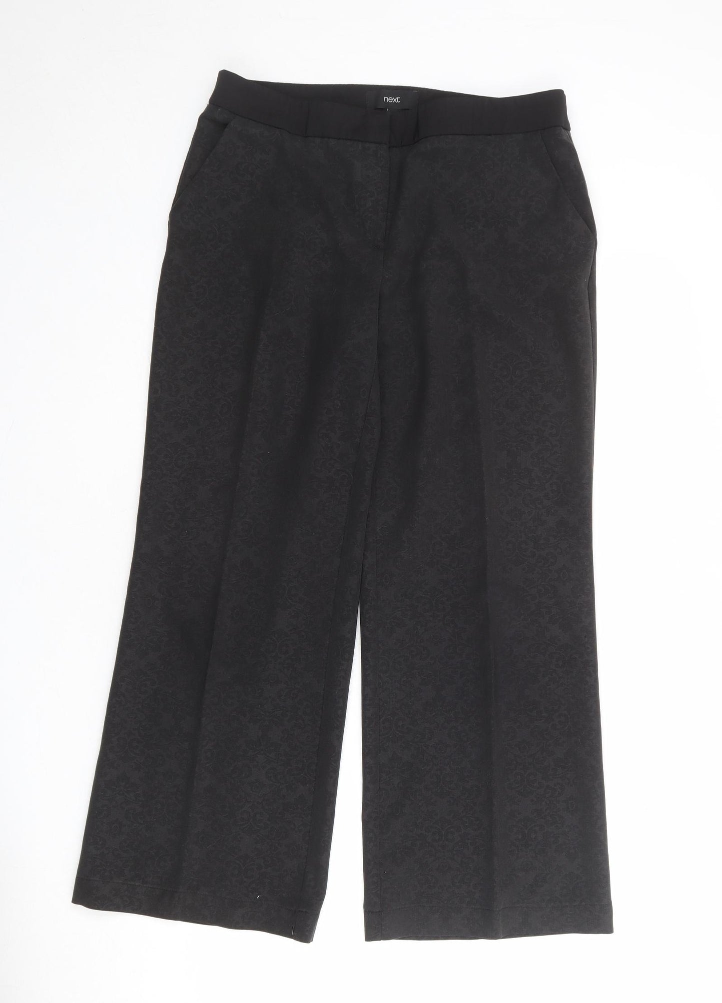 NEXT Womens Black Geometric Polyester Trousers Size 12 Regular Zip