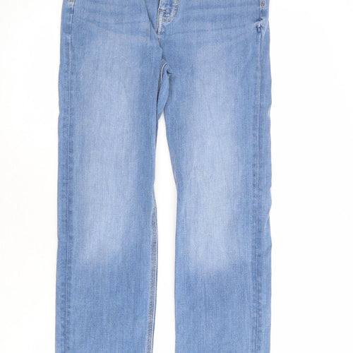 Marks and Spencer Womens Blue Cotton Straight Jeans Size 10 Regular Zip