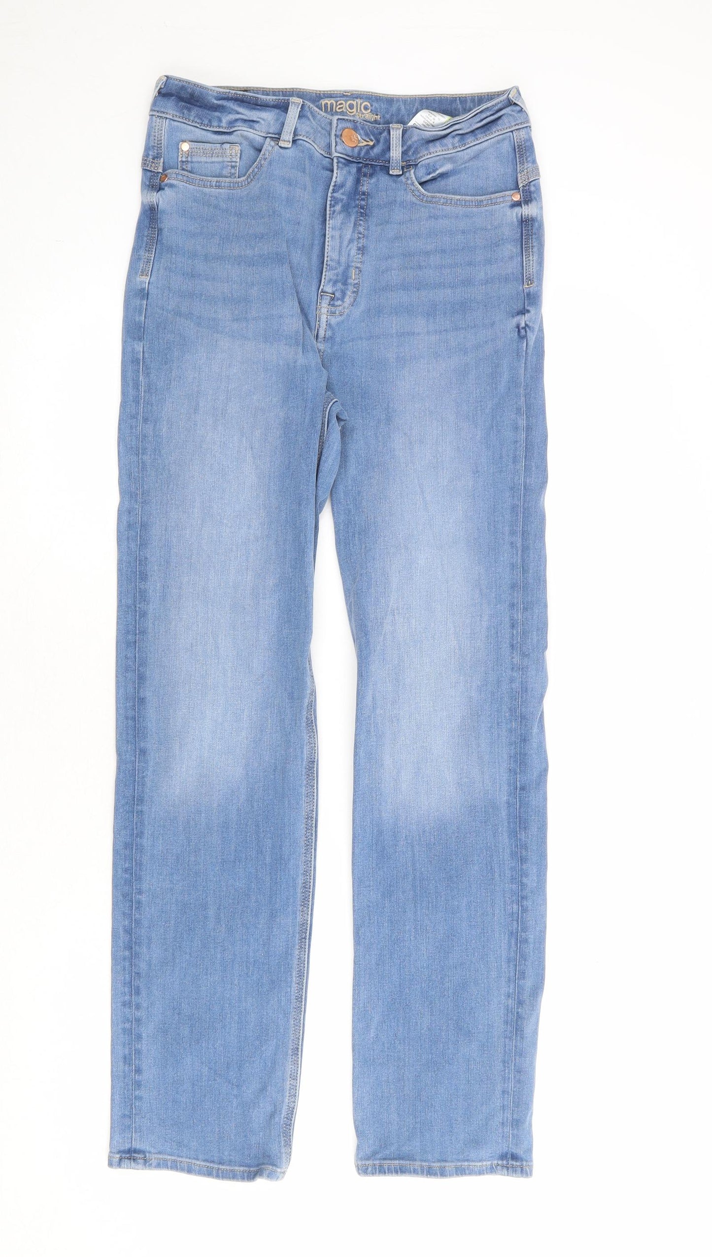 Marks and Spencer Womens Blue Cotton Straight Jeans Size 10 Regular Zip