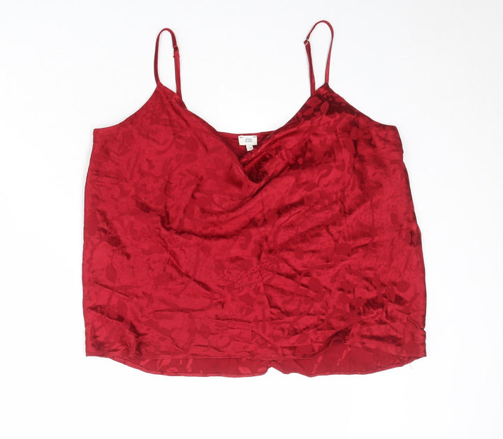 River Island Womens Red Geometric Viscose Camisole Tank Size 14 Cowl Neck