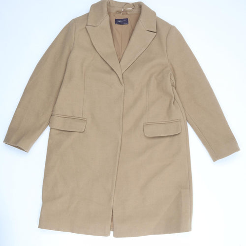 Marks and Spencer Womens Beige Overcoat Coat Size 16 Snap