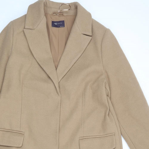 Marks and Spencer Womens Beige Overcoat Coat Size 16 Snap