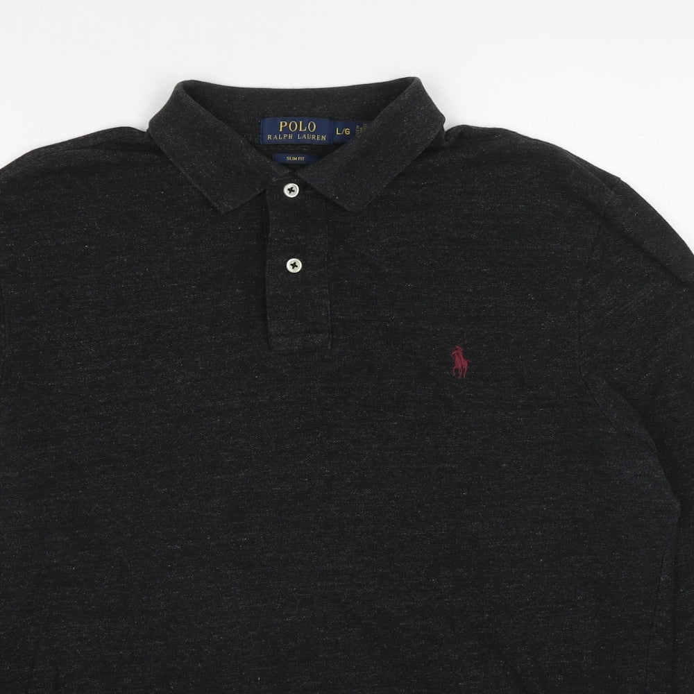 Polo Ralph Lauren Mens Grey Cotton Polo Size L Collared Button