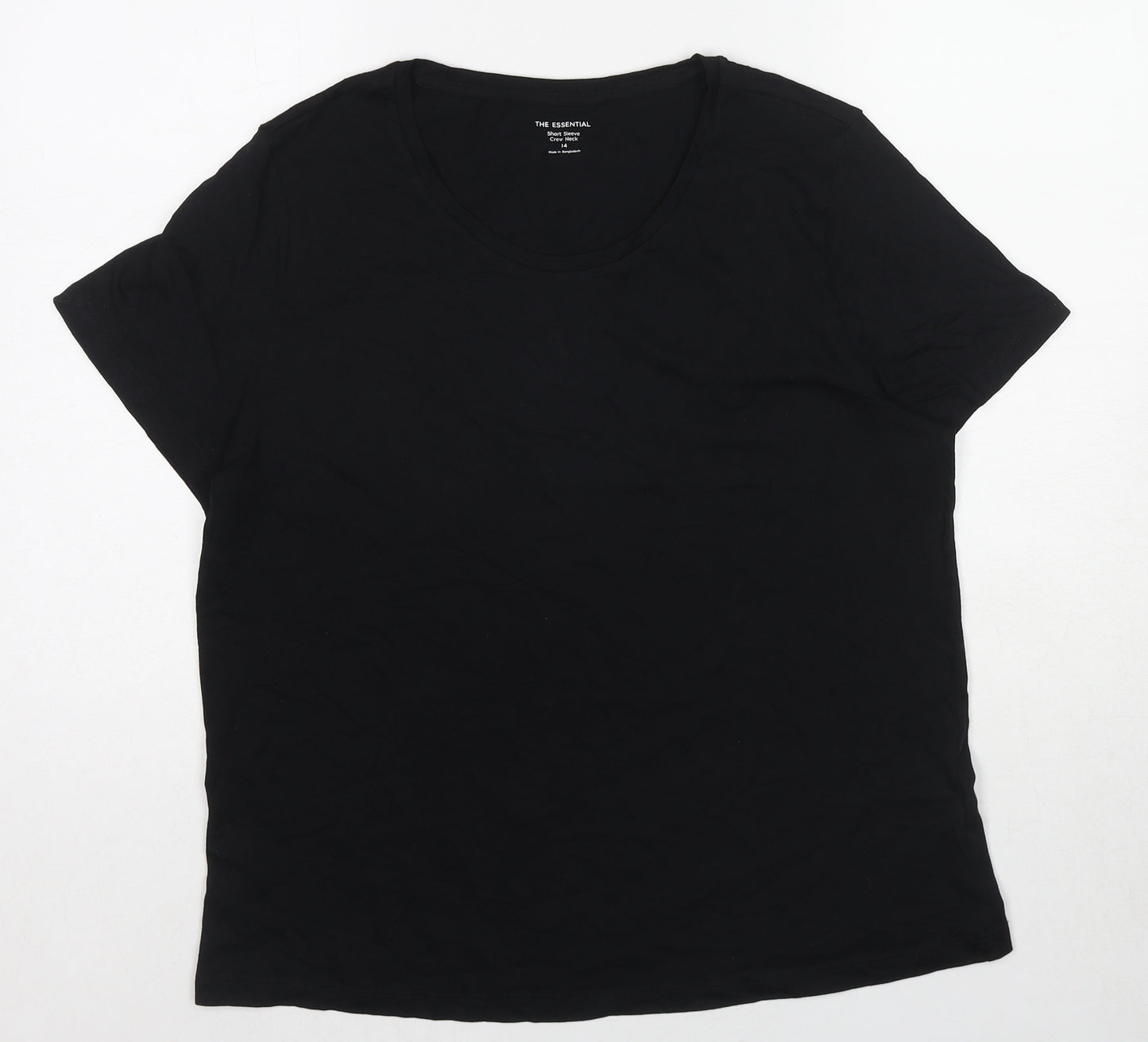 Marks and Spencer Womens Black Cotton Basic T-Shirt Size 12 Scoop Neck