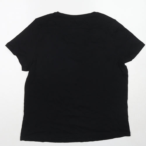 Marks and Spencer Womens Black Cotton Basic T-Shirt Size 12 Scoop Neck