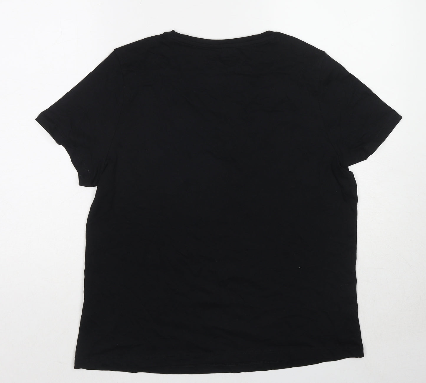 Marks and Spencer Womens Black Cotton Basic T-Shirt Size 12 Scoop Neck