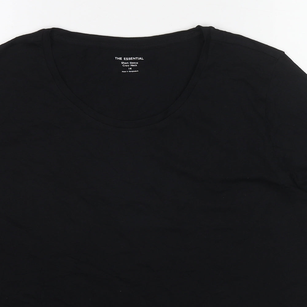 Marks and Spencer Womens Black Cotton Basic T-Shirt Size 12 Scoop Neck