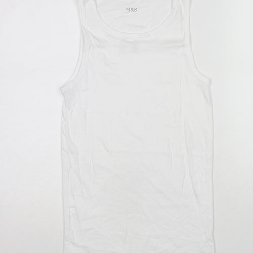 Marks and Spencer Mens White Cotton T-Shirt Size S Round Neck