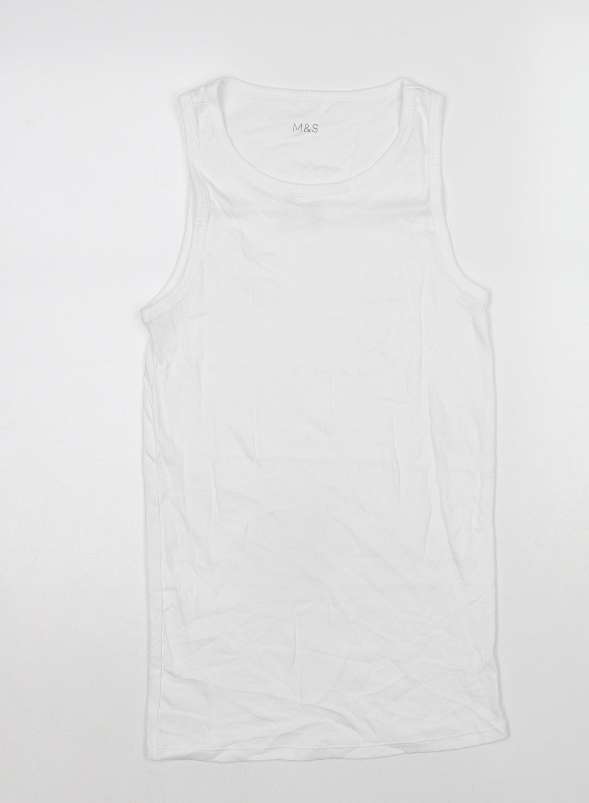 Marks and Spencer Mens White Cotton T-Shirt Size S Round Neck