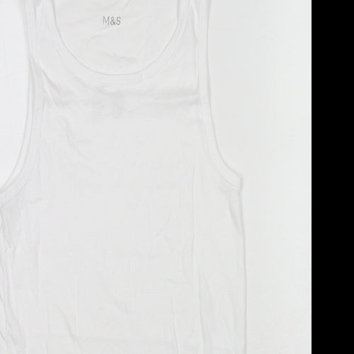 Marks and Spencer Mens White Cotton T-Shirt Size S Round Neck
