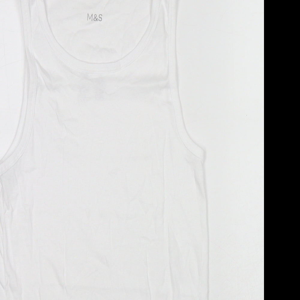 Marks and Spencer Mens White Cotton T-Shirt Size S Round Neck