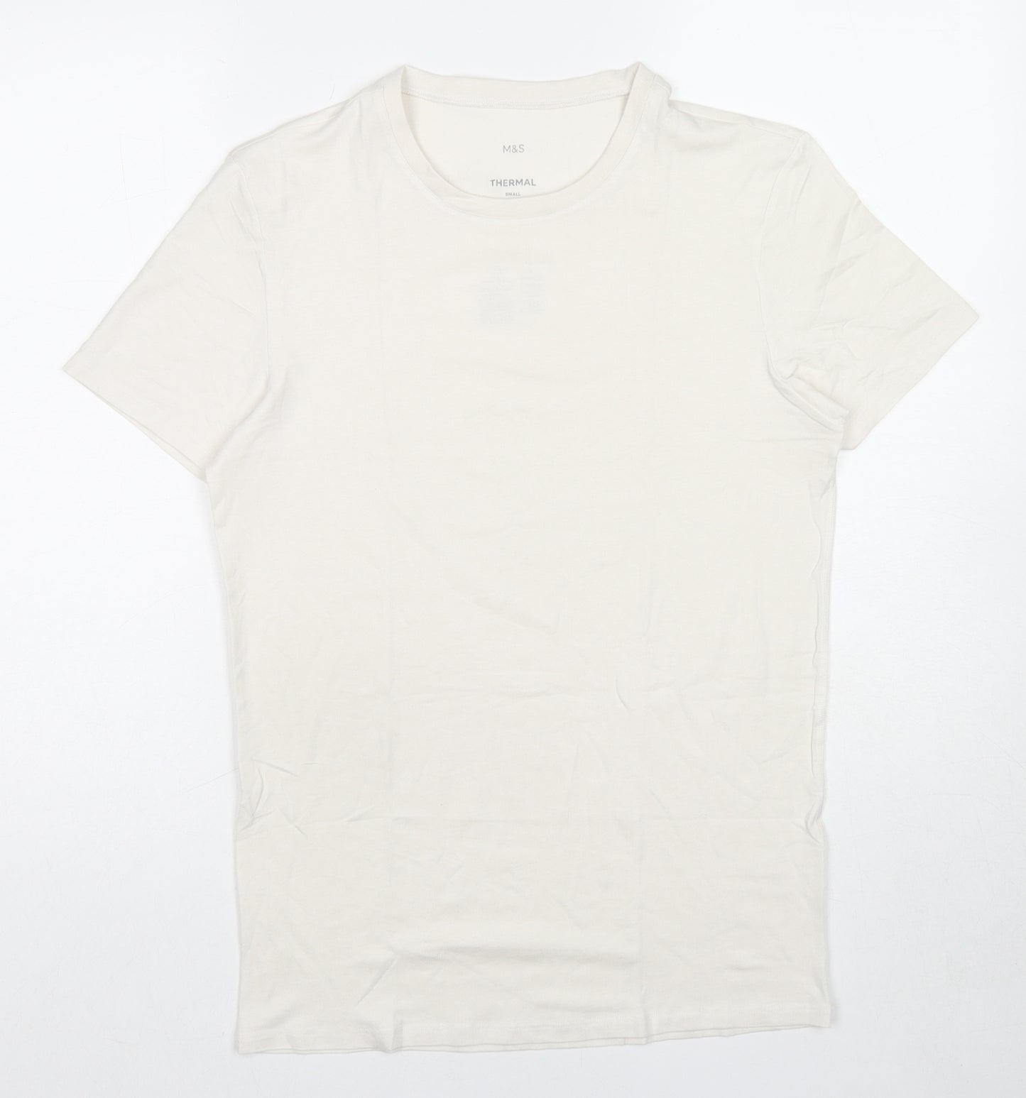 Marks and Spencer Mens White Acrylic T-Shirt Size S Round Neck