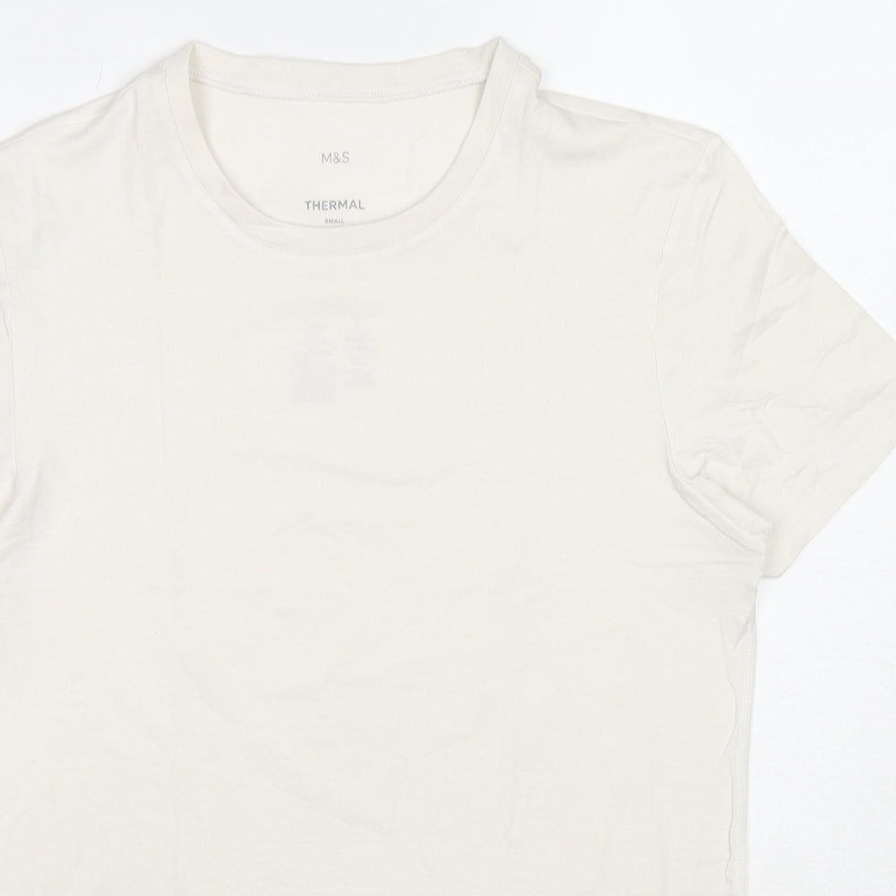 Marks and Spencer Mens White Acrylic T-Shirt Size S Round Neck