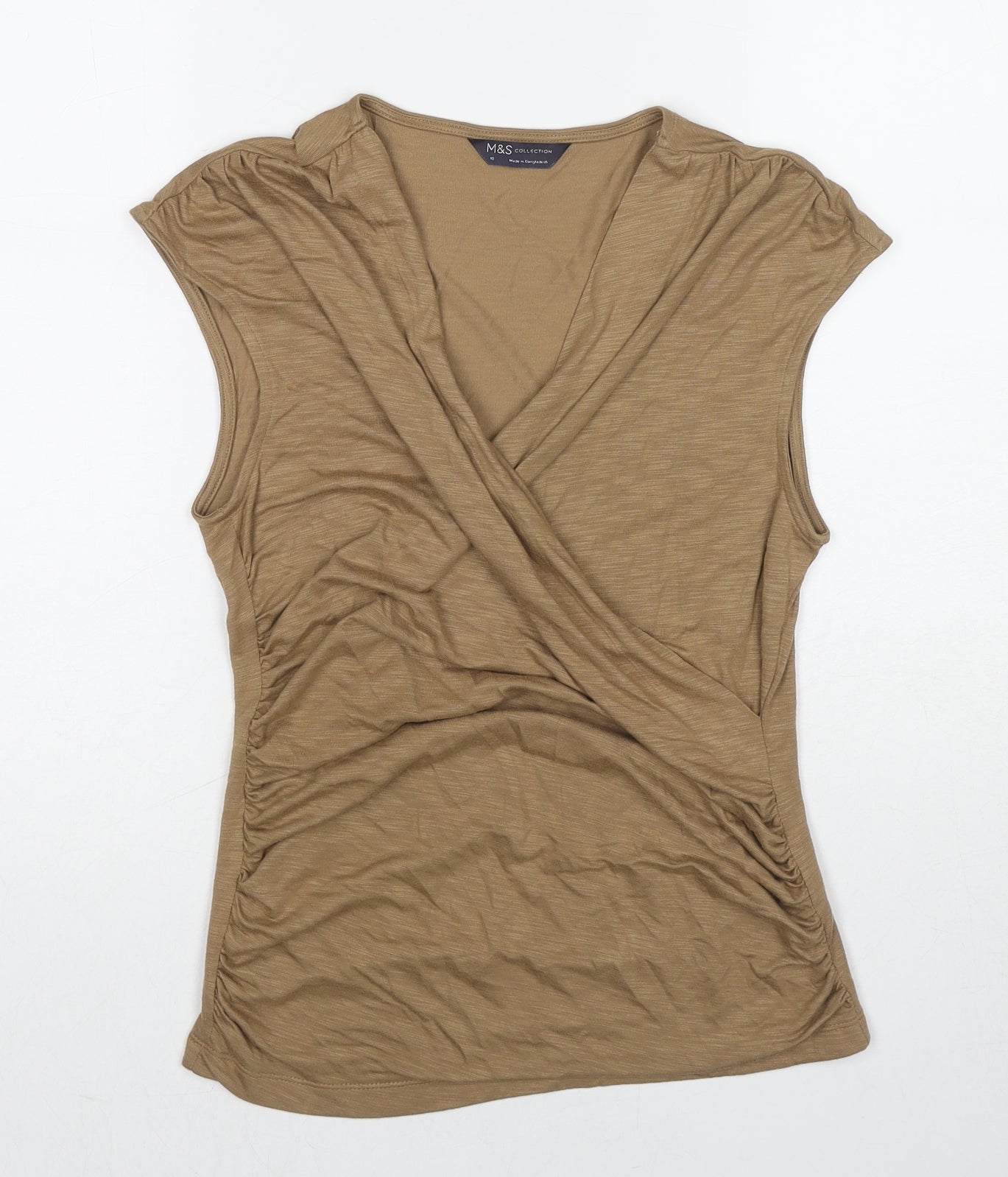 Marks and Spencer Womens Brown Modal Basic Blouse Size 10 V-Neck - Ruched Front