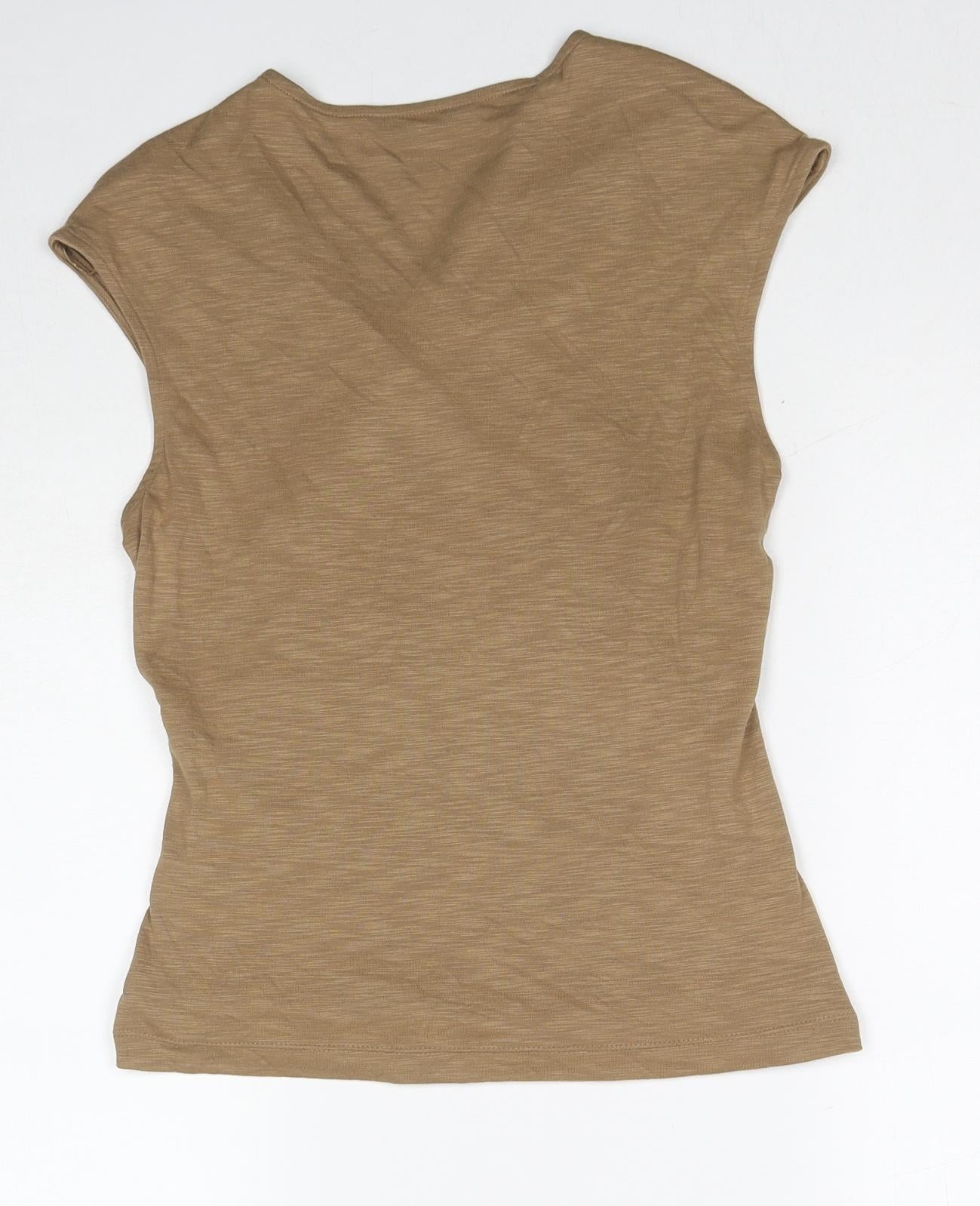 Marks and Spencer Womens Brown Modal Basic Blouse Size 10 V-Neck - Ruched Front