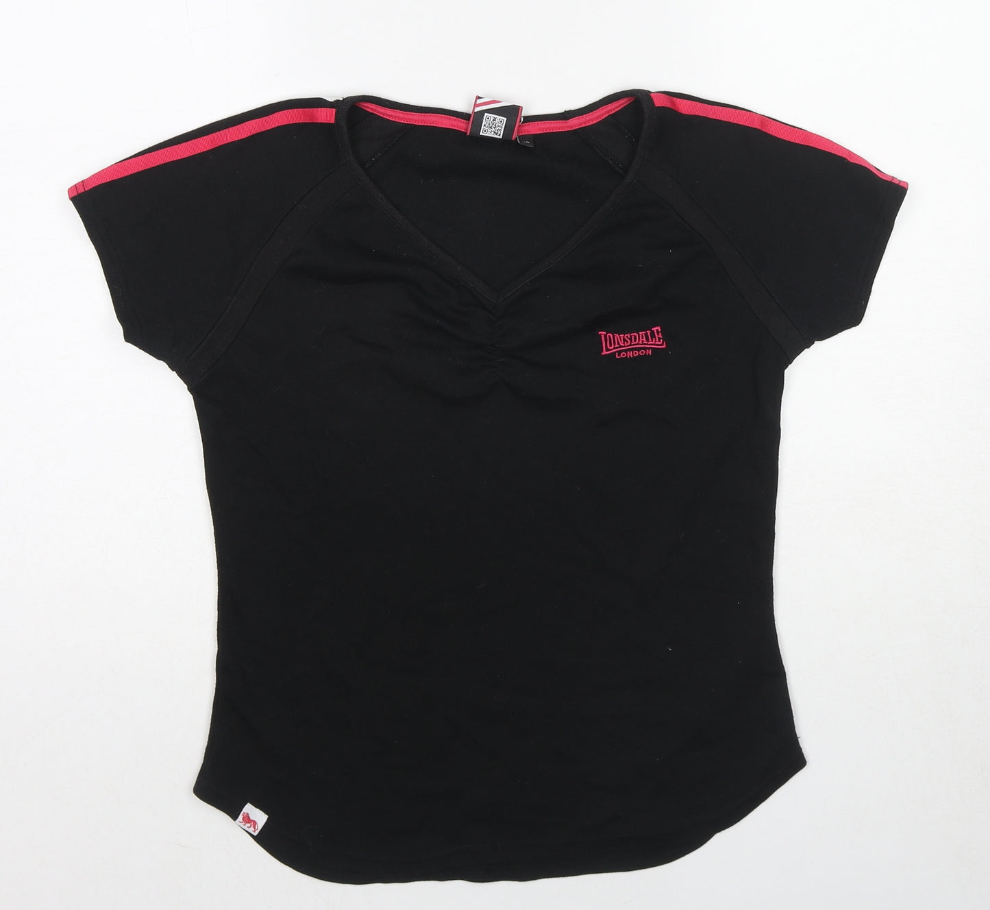 Lonsdale Womens Black Cotton Basic T-Shirt Size 10 V-Neck