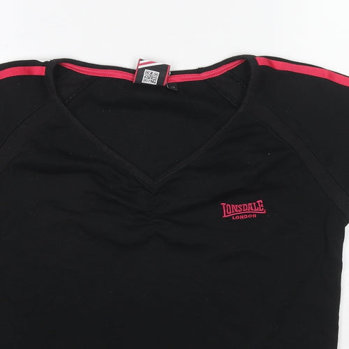 Lonsdale Womens Black Cotton Basic T-Shirt Size 10 V-Neck