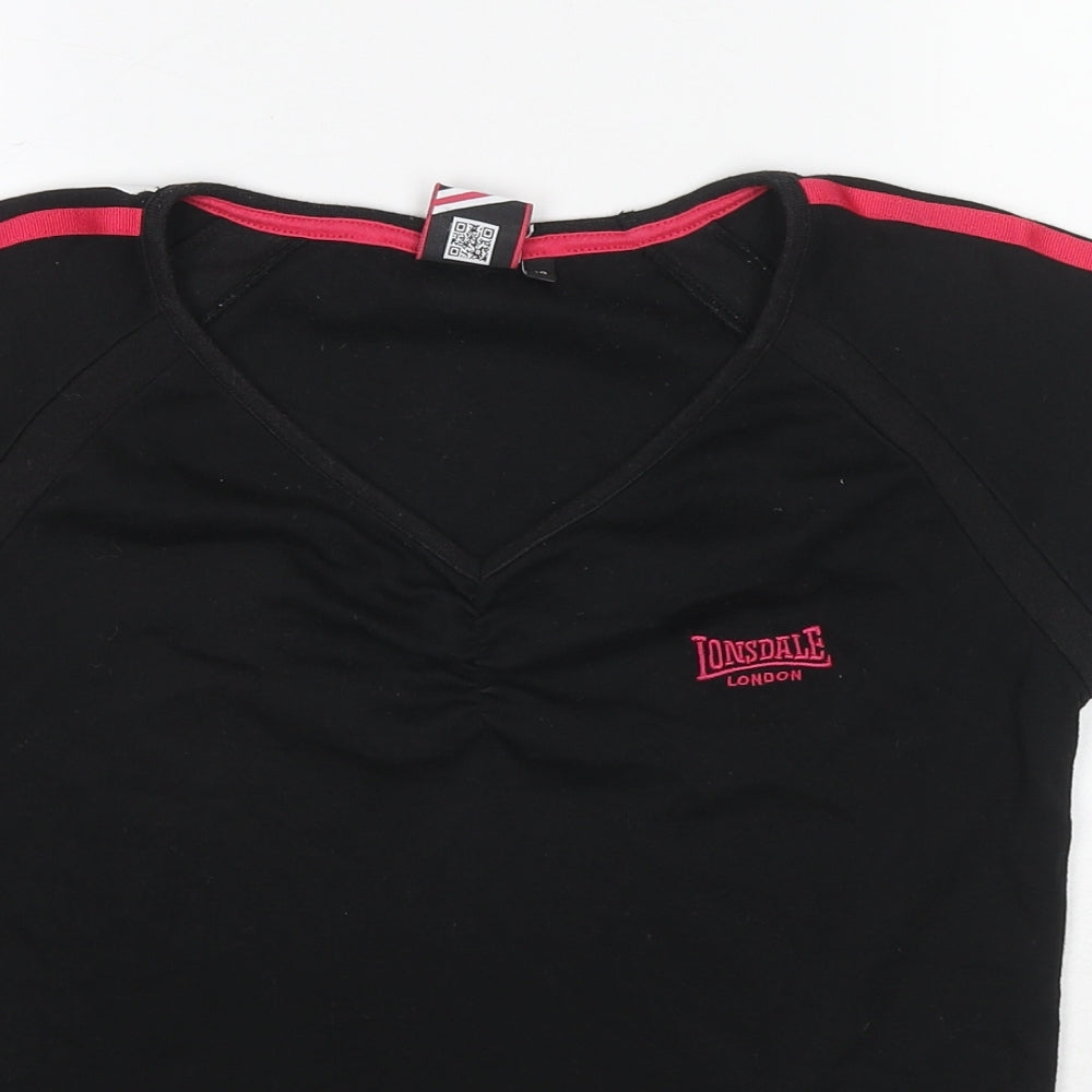 Lonsdale Womens Black Cotton Basic T-Shirt Size 10 V-Neck