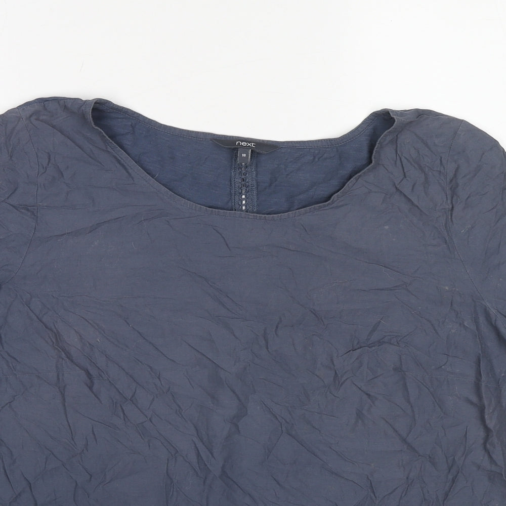 NEXT Womens Blue Cotton Basic Blouse Size 18 Boat Neck