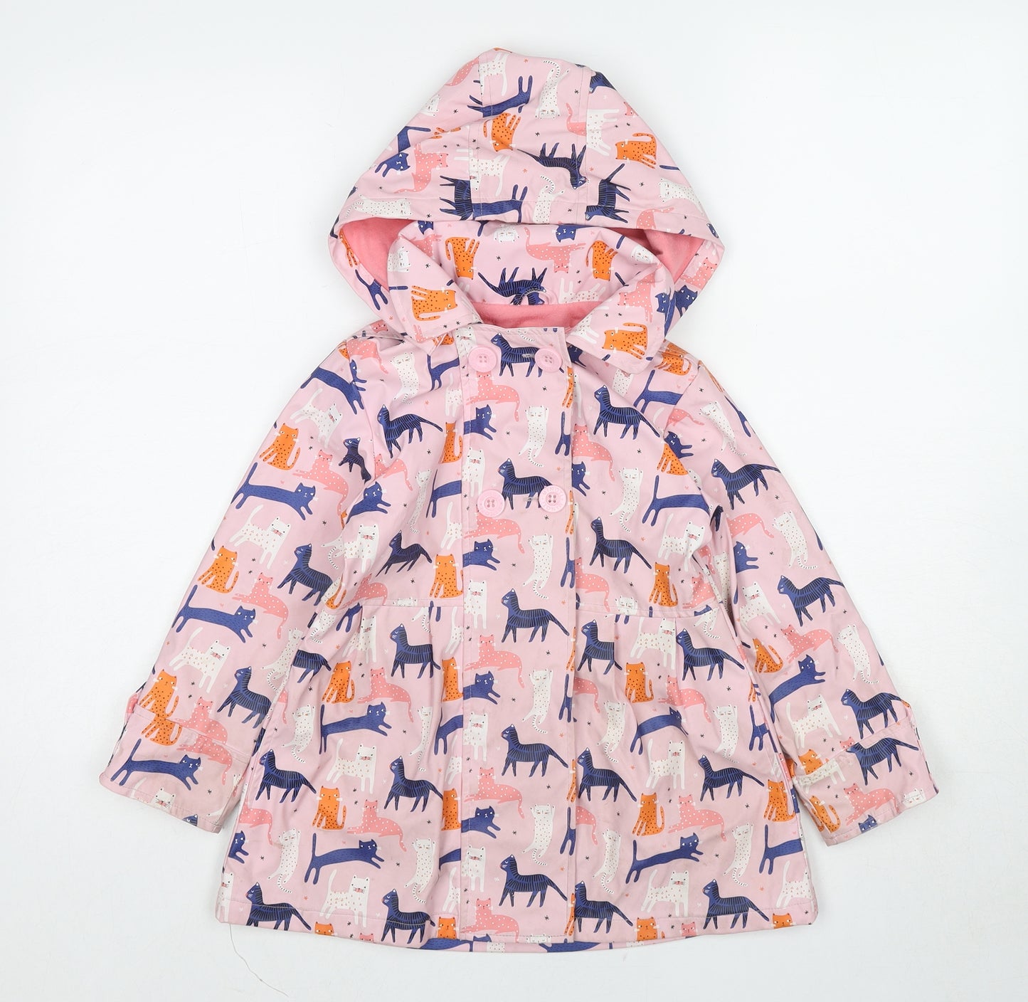 Minoti Girls Pink Geometric Jacket Size 5-6 Years Button - Cat Print