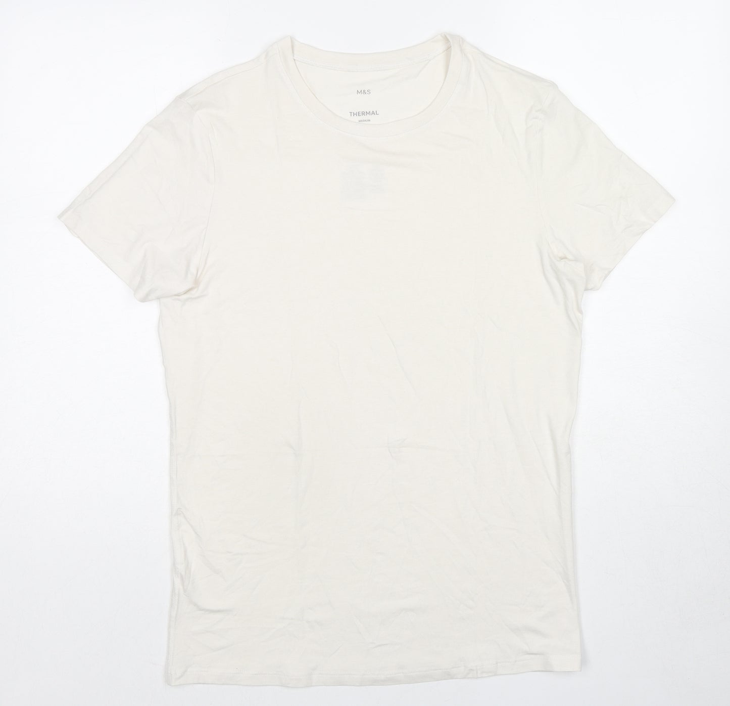 Marks and Spencer Mens White Acrylic T-Shirt Size M Round Neck